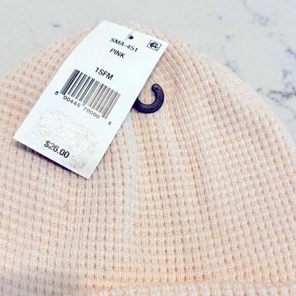 Women Steve Madden Waffle Beanie, winter hat size OS, tan/ pink - Picture 8 of 8